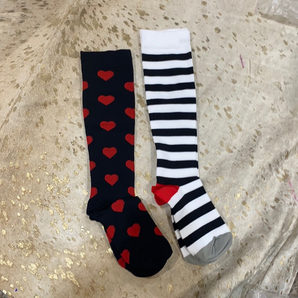 Heart & Striped Knee Sock Bundle/Set Red White Blk
